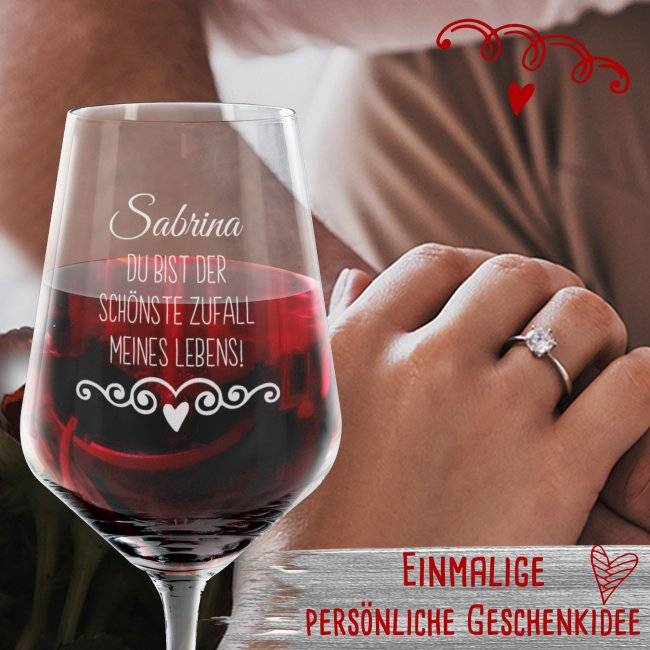 Tassendruck Rotwein Glas - Zufall meines Lebens - mit Name Schlussverkauf