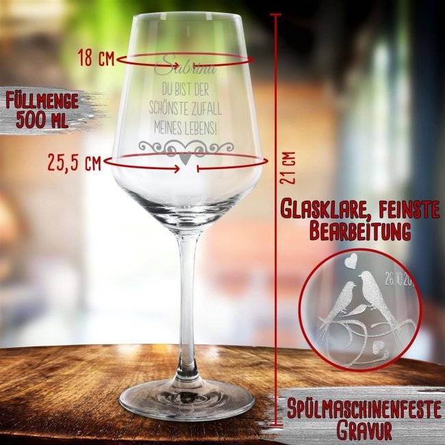Tassendruck Rotwein Glas - Zufall meines Lebens - mit Name Schlussverkauf