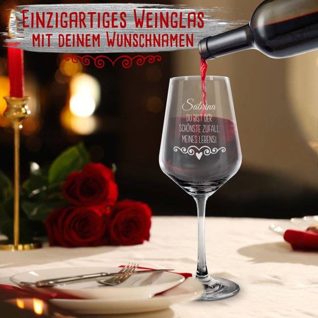 Tassendruck Rotwein Glas - Zufall meines Lebens - mit Name Schlussverkauf