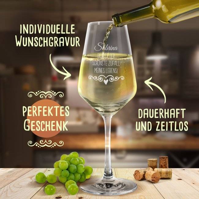Tassendruck Weißweinglas - Zufall meines Lebens - mit Name Fabrik Onlineshop