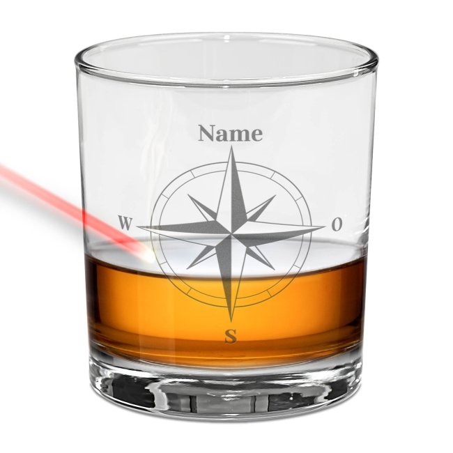 Tassendruck Whiskyglas - Kompass -Name - 300 ml