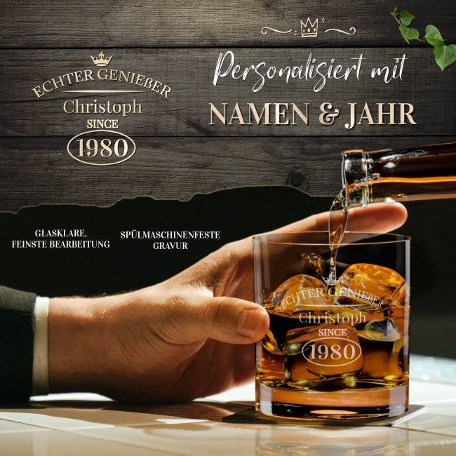 Tassendruck Whiskyglas - Echter Genießer-Jahr & Name - 300 ml Osterangebot