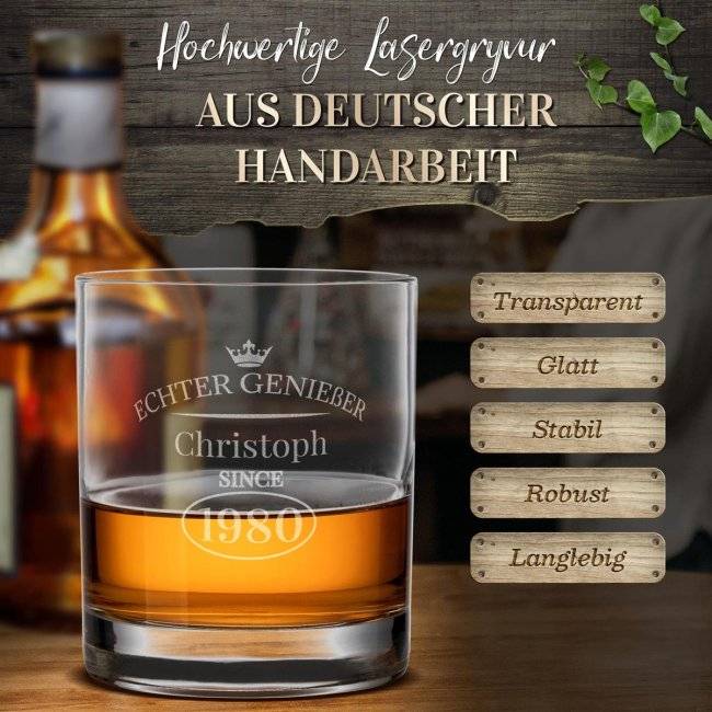 Tassendruck Whiskyglas - Echter Genießer-Jahr & Name - 300 ml Osterangebot