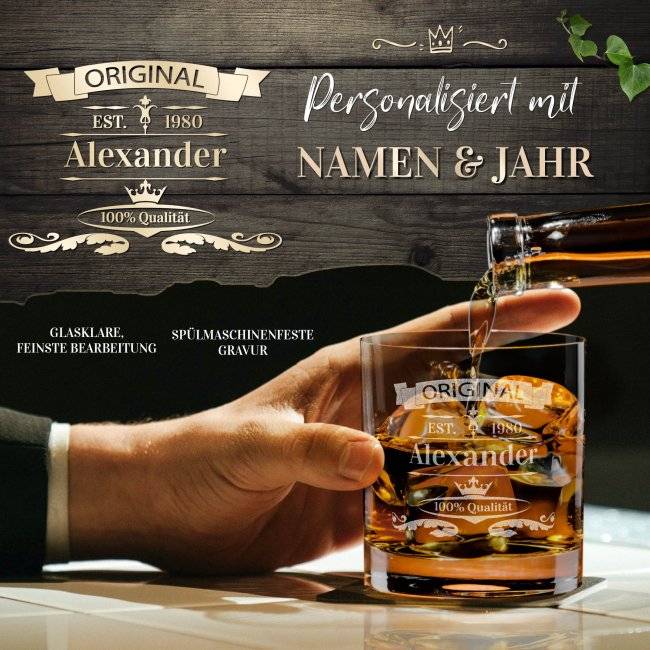 Tassendruck Whiskyglas - Original -Jahr & Name - 300 ml Muttertagsangebot