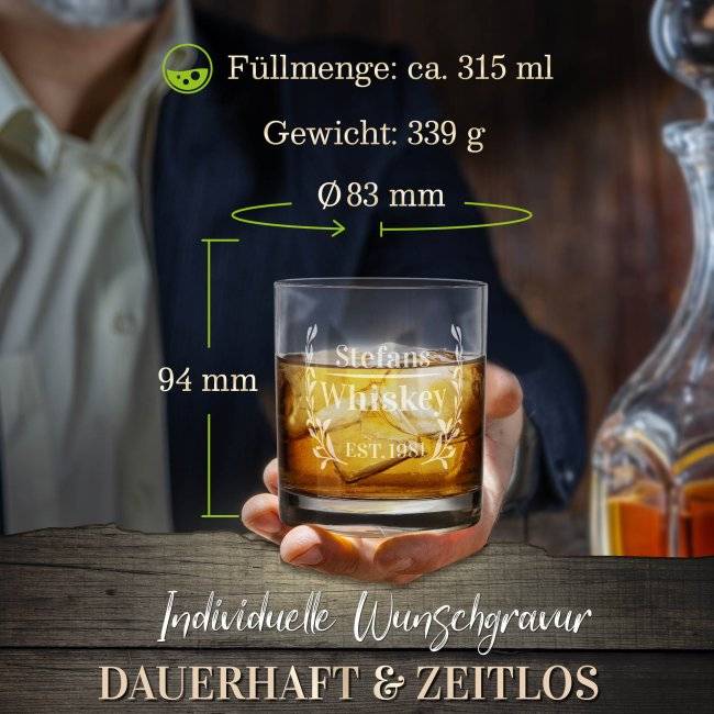 Tassendruck Whiskyglas - Whiskey-Jahr & Name - 300 ml Valentinstagsangebot
