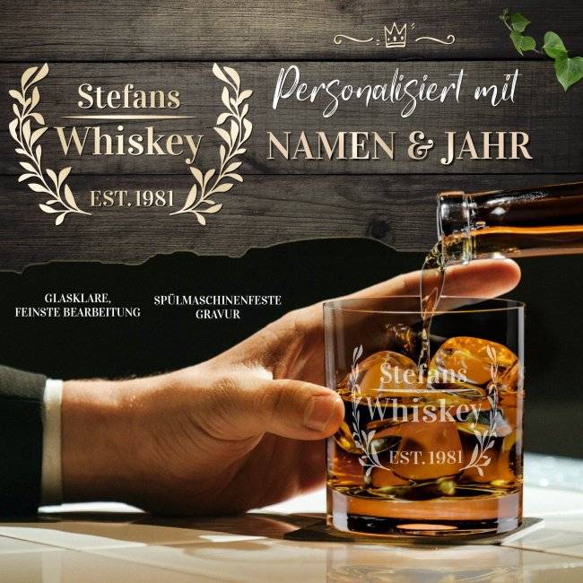 Tassendruck Whiskyglas - Whiskey-Jahr & Name - 300 ml Valentinstagsangebot