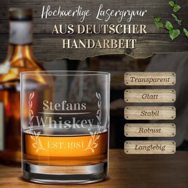 Tassendruck Whiskyglas - Whiskey-Jahr & Name - 300 ml Valentinstagsangebot