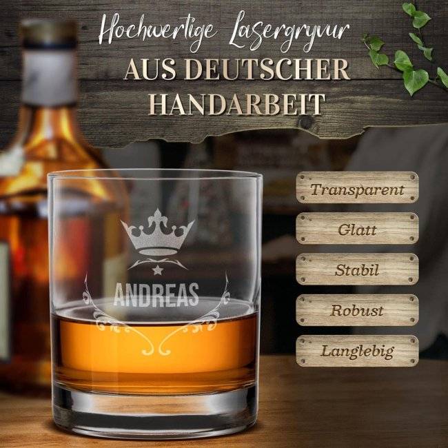 Tassendruck Whiskyglas - Krone-Name - 300 ml Lagerräumung