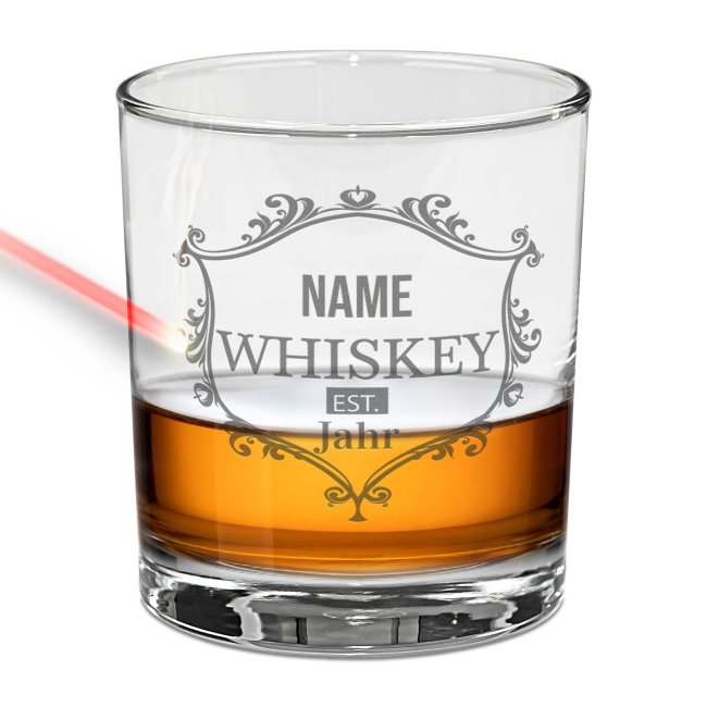Tassendruck Whiskyglas - Whiskey Kranz-Jahr & Name - 300 ml