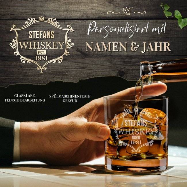 Tassendruck Whiskyglas - Whiskey Kranz-Jahr & Name - 300 ml Neueste Mode