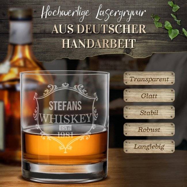 Tassendruck Whiskyglas - Whiskey Kranz-Jahr & Name - 300 ml Neueste Mode