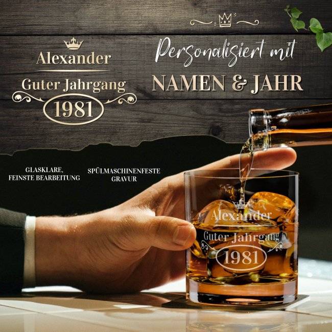 Tassendruck Whiskyglas - Guter Jahrgang -Jahr & Name - 300 ml Online Outlet