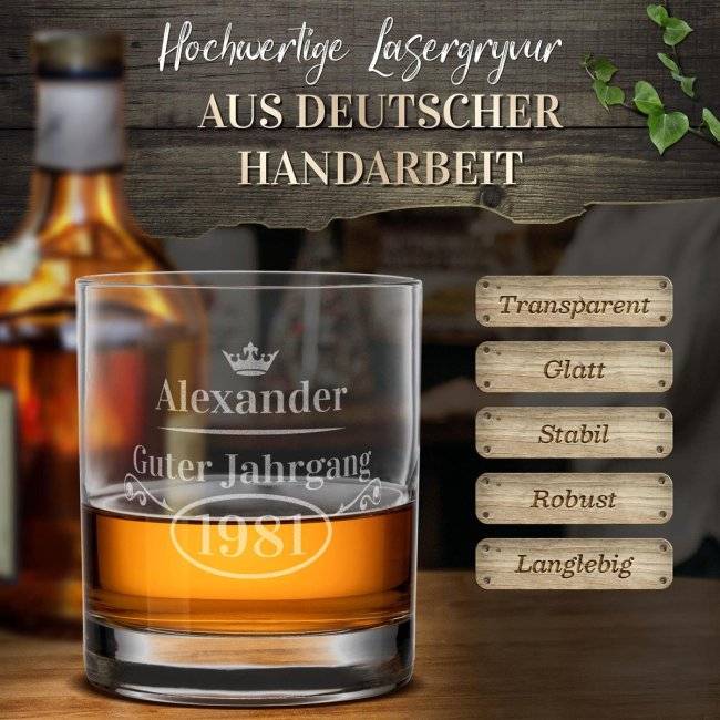 Tassendruck Whiskyglas - Guter Jahrgang -Jahr & Name - 300 ml Online Outlet