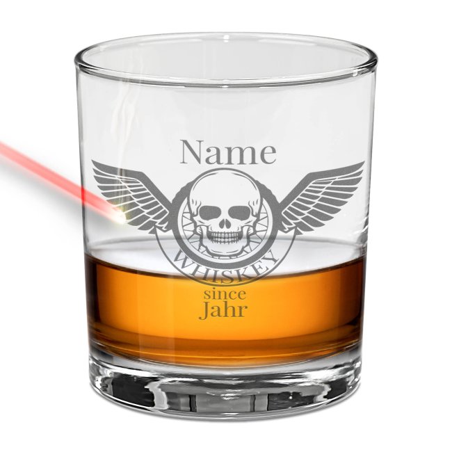 Tassendruck Whiskyglas - Totenkopf Engel-Jahr & Name - 300 ml