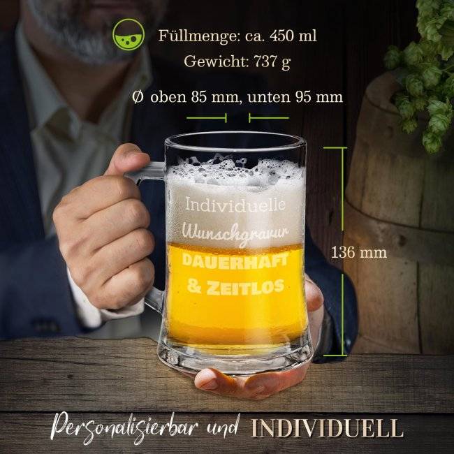 Tassendruck Personalisiertes Bierglas mit Gravur selbst gestalten - mit Henkel - 450 ml Große Rabatte