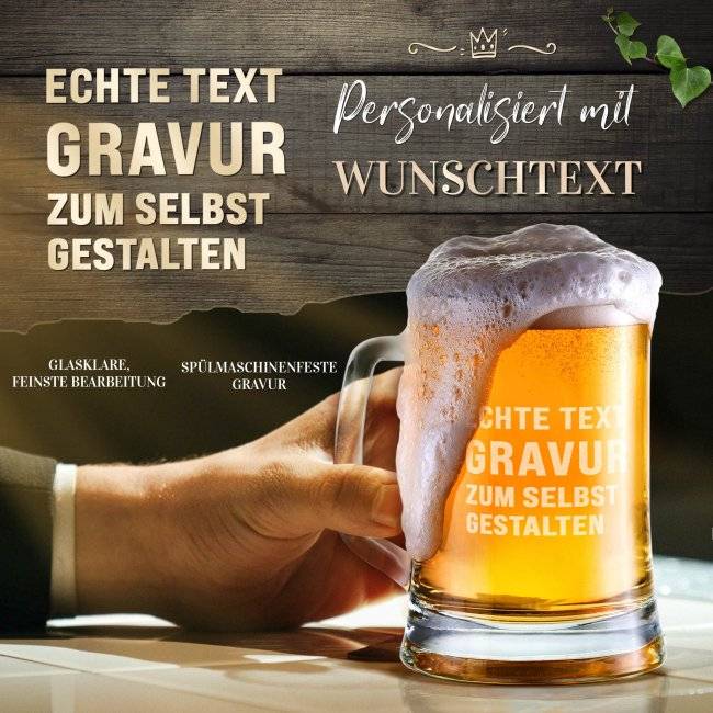 Tassendruck Personalisiertes Bierglas mit Gravur selbst gestalten - mit Henkel - 450 ml Große Rabatte