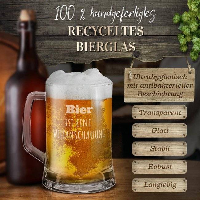 Tassendruck Personalisiertes Bierglas mit Gravur selbst gestalten - mit Henkel - 450 ml Große Rabatte