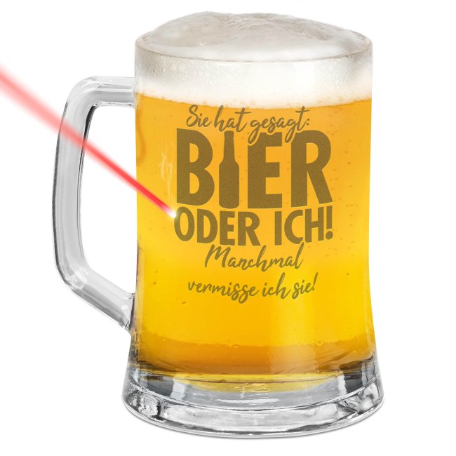 Tassendruck Glas-Bierkrug - Bier oder ich - 450 ml - mit Henkel