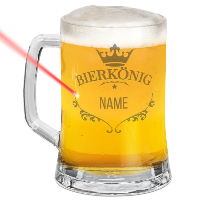 Tassendruck Glas-Bierkrug - Bierkönig-Name - 450 ml - mit Henkel