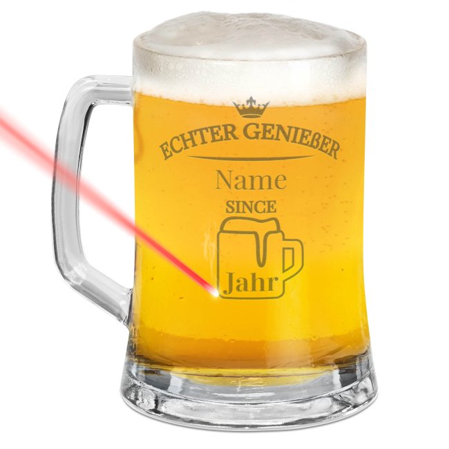 Tassendruck Glas-Bierkrug - Echter Genießer-Jahr & Name - 450 ml - mit Henkel