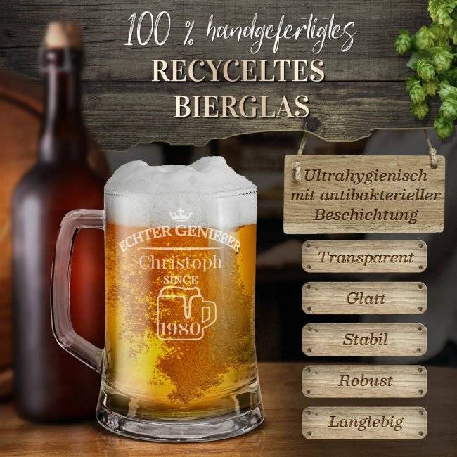 Tassendruck Glas-Bierkrug - Echter Genießer-Jahr & Name - 450 ml - mit Henkel Tägliche Deals