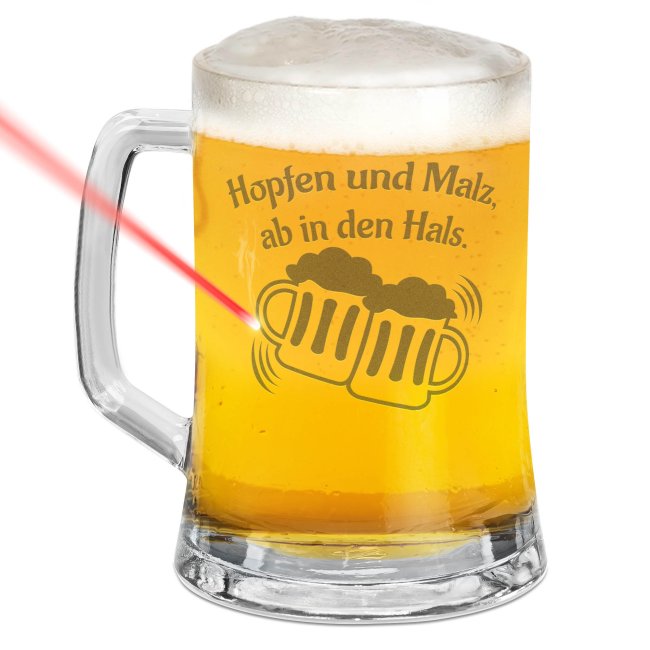 Tassendruck Glas-Bierkrug - Hopfen und Malz - 450 ml - mit Henkel