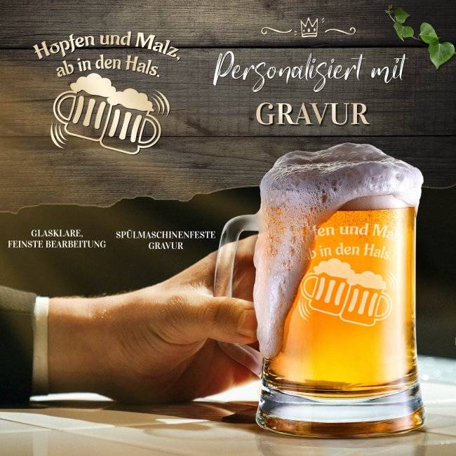 Tassendruck Glas-Bierkrug - Hopfen und Malz - 450 ml - mit Henkel Sonderangebote