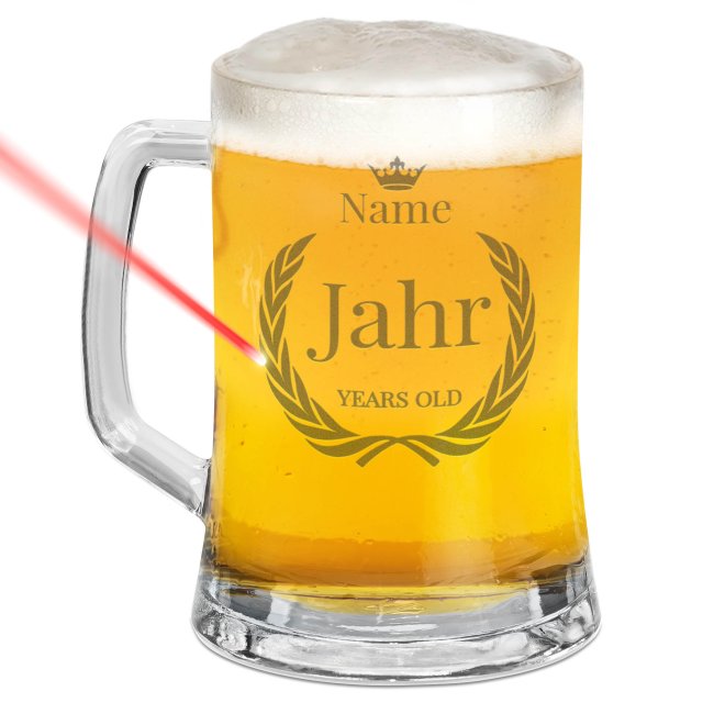Tassendruck Glas-Bierkrug - Years old-Jahr & Name - 450 ml - mit Henkel