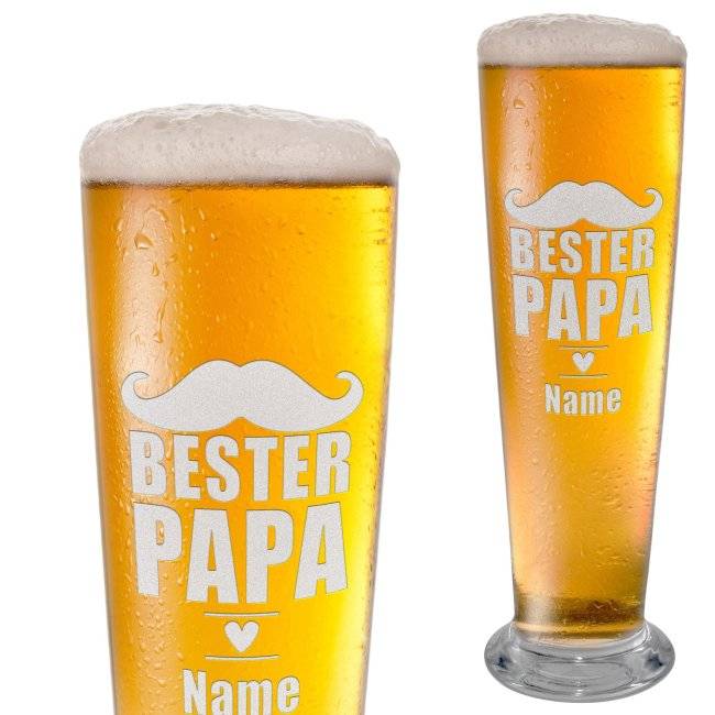 Tassendruck Graviertes Bierglas mit Name - Bester Papa, Herz