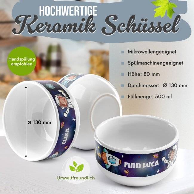 Tassendruck Kinder-Müslischüssel - Astronaut - mit Name und Foto Nur für heute