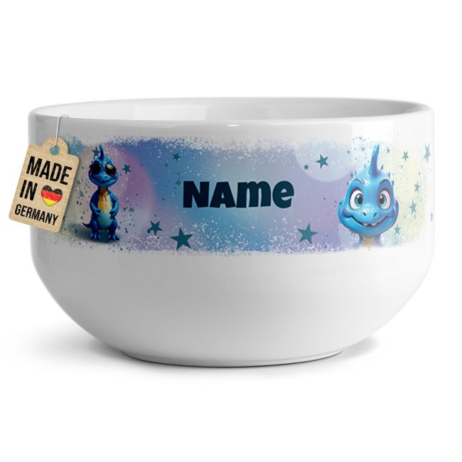 Tassendruck Kinder-Müslischüssel - Blauer Dino - mit Name - 500 ml