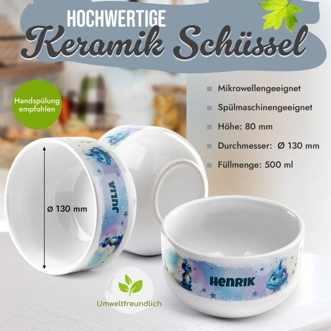 Tassendruck Kinder-Müslischüssel - Blauer Dino - mit Name - 500 ml Sonderangebot der Fabrik