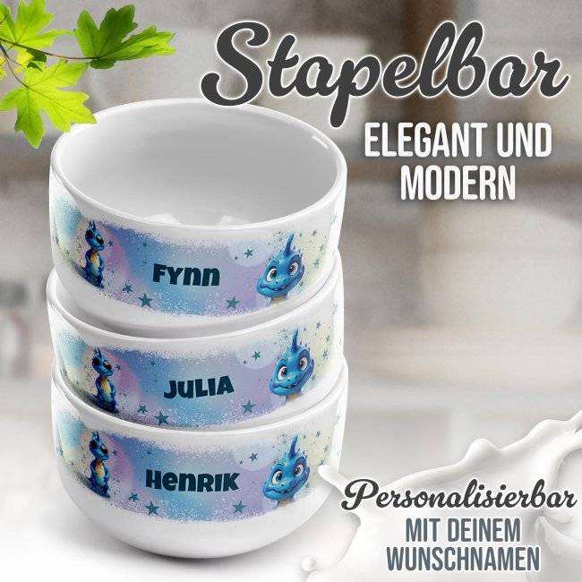 Tassendruck Kinder-Müslischüssel - Blauer Dino - mit Name - 500 ml Sonderangebot der Fabrik