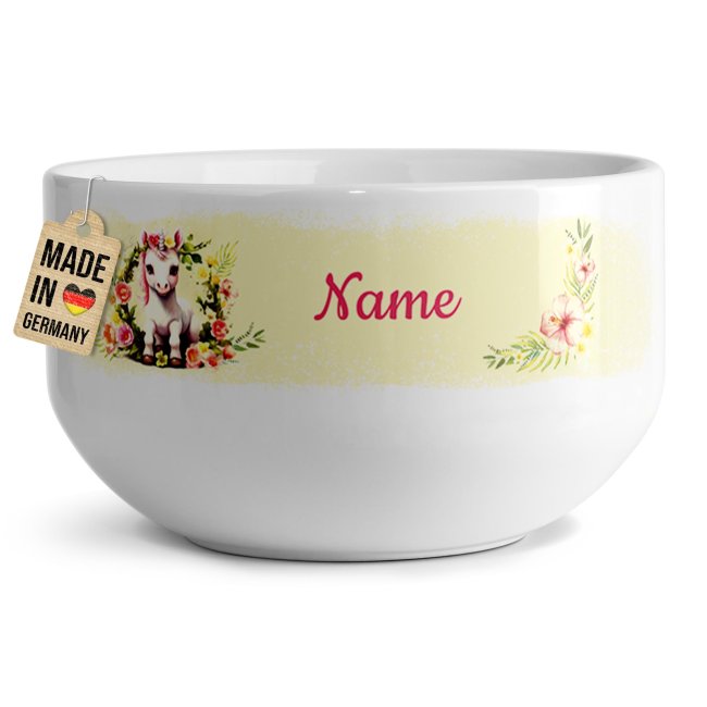 Tassendruck Kinder-Müslischüssel - Einhorn Gelb - mit Name - 500 ml
