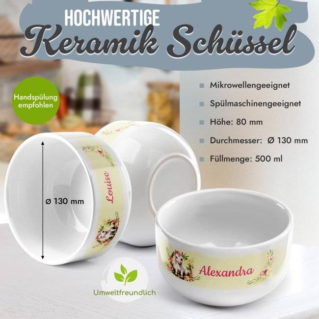 Tassendruck Kinder-Müslischüssel - Einhorn Gelb - mit Name - 500 ml Vierteljährliche Förderung