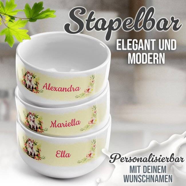 Tassendruck Kinder-Müslischüssel - Einhorn Gelb - mit Name - 500 ml Vierteljährliche Förderung