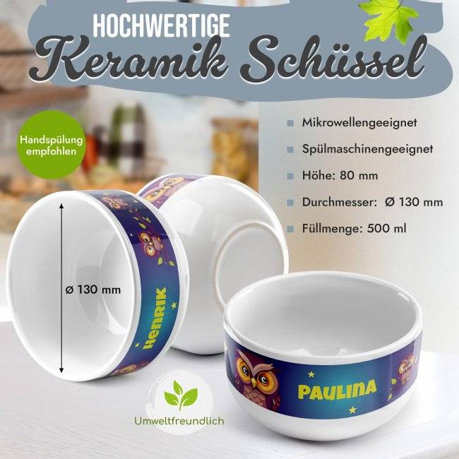 Tassendruck Kinder-Müslischüssel - Eule - mit Name - 500 ml Discount Store für neue Produkte