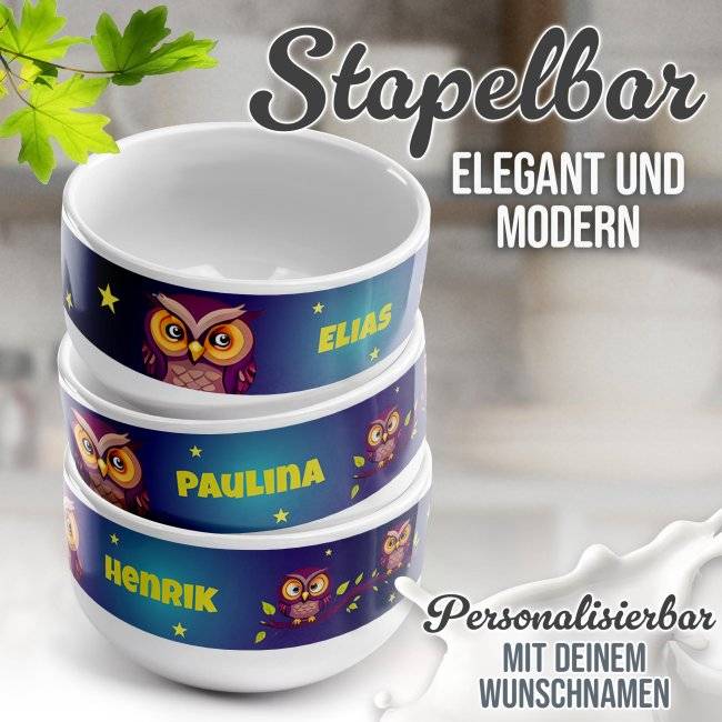 Tassendruck Kinder-Müslischüssel - Eule - mit Name - 500 ml Discount Store für neue Produkte