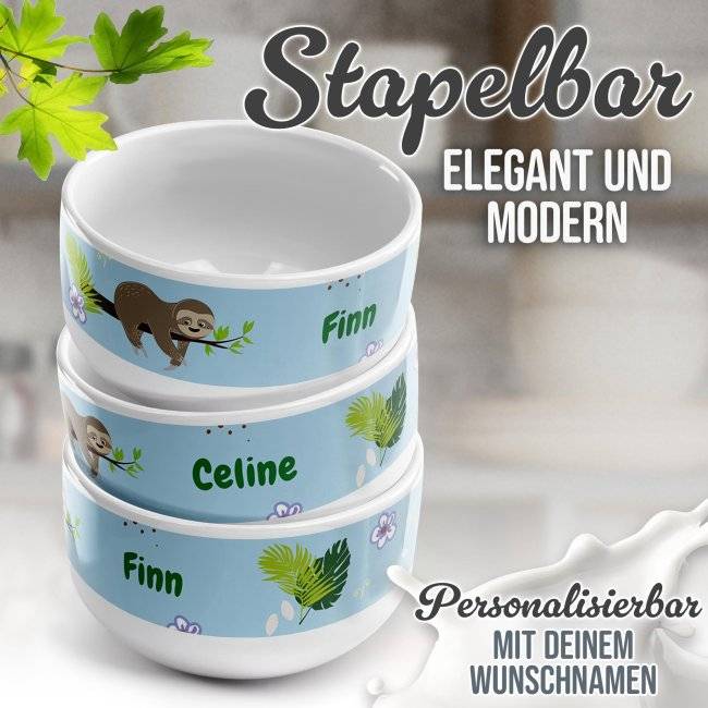 Tassendruck Kinder-Müslischüssel - Faultier - mit Name - 500 ml Nur noch ein Tag übrig