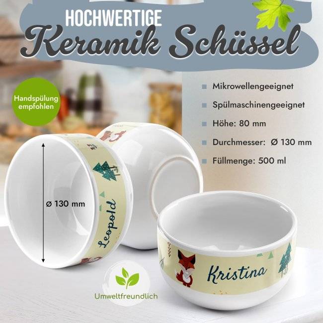 Tassendruck Kinder-Müslischüssel - Fuchs - mit Name - 500 ml Super Rabatt