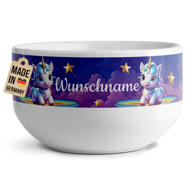 Tassendruck Kinder-Müslischüssel - Einhörner - Wolken - mit Name - 500 ml