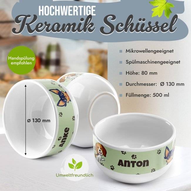 Tassendruck Kinder-Müslischüssel - Hund Comic - mit Name - 500 ml Fabrikladen