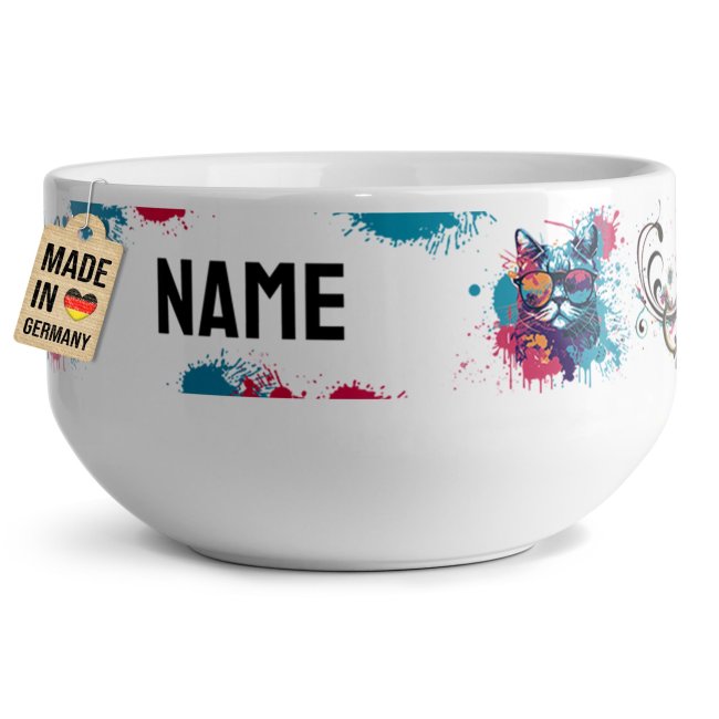 Tassendruck Kinder-Müslischüssel - Katze bunt - mit Name - 500 ml