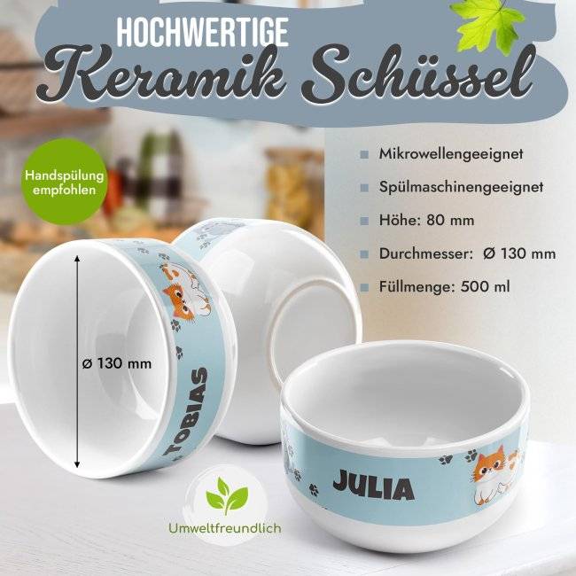 Tassendruck Kinder-Müslischüssel - Katze Comic - mit Name - 500 ml Speichern exportieren
