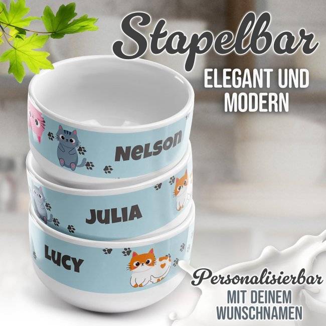 Tassendruck Kinder-Müslischüssel - Katze Comic - mit Name - 500 ml Speichern exportieren