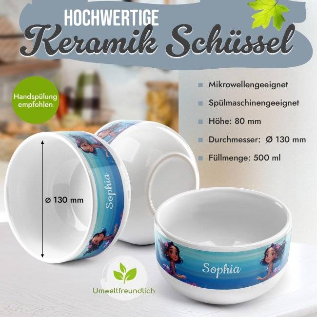 Tassendruck Kinder-Müslischüssel - Meerjungfrau - mit Name - 500 ml Im Verkauf