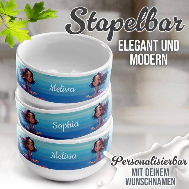 Tassendruck Kinder-Müslischüssel - Meerjungfrau - mit Name - 500 ml Im Verkauf