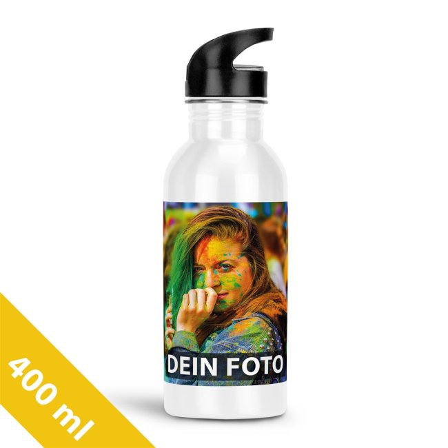 Tassendruck Edelstahl-Trinkflasche weiß 400 ml