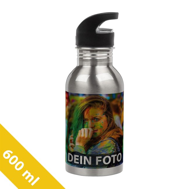 Tassendruck Edelstahl-Trinkflasche silber 600 ml
