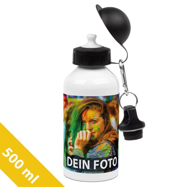 Tassendruck Aluminium-Trinkflasche weiß 500 ml
